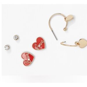 Heart Love Valentine Pierced Earrings Set 3 pair NEW NWT